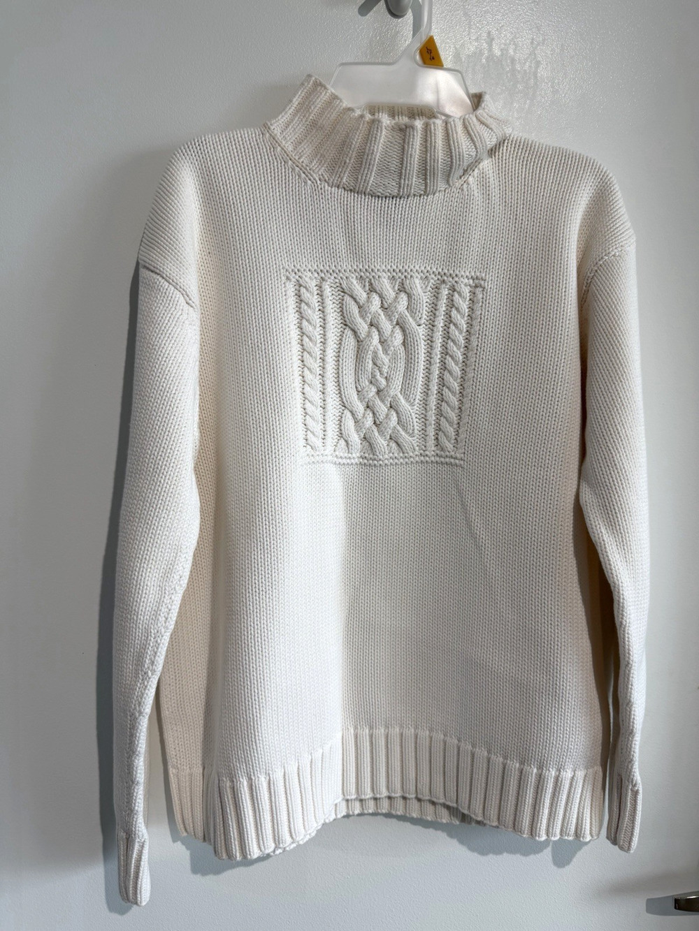 NWOT Lauren Ralph Lauren Aran Cable Knit Cotton Sweater L handknit white Unisex